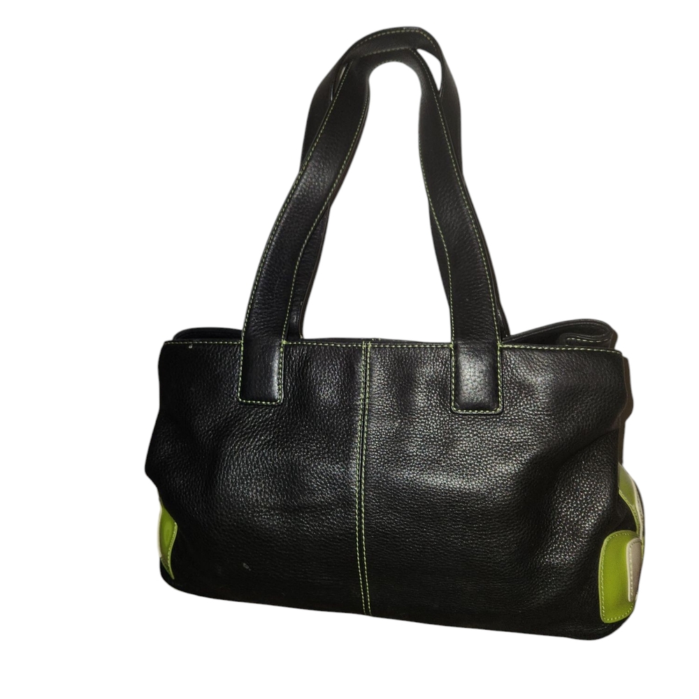 Giani Bini Black Satchel Handbag With Large Green And Cream Flowers On The Sides